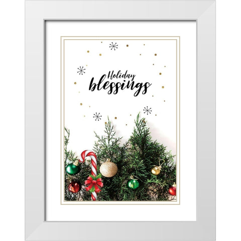 Holiday Blessings White Modern Wood Framed Art Print with Double Matting by Burney, Yvonne Coleman