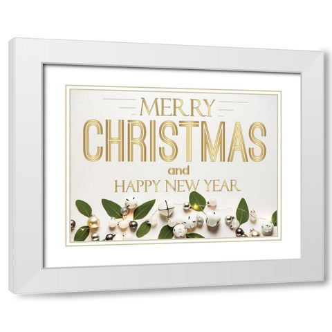 Merry Christmas White Modern Wood Framed Art Print with Double Matting by Burney, Yvonne Coleman