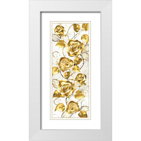 Gold Roses White Modern Wood Framed Art Print with Double Matting by Burney, Yvonne Coleman