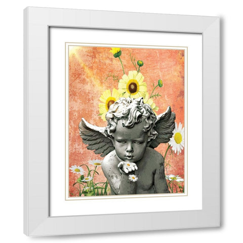 Angel and Daisies White Modern Wood Framed Art Print with Double Matting by Burney, Yvonne Coleman