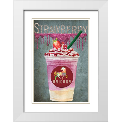 Strawberry Unicorn White Modern Wood Framed Art Print with Double Matting by Burney, Yvonne Coleman