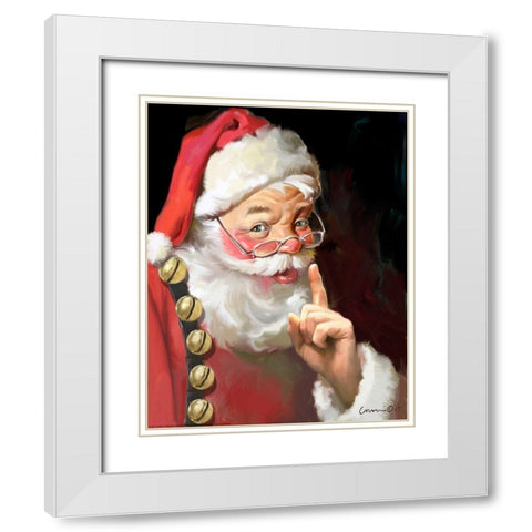 Shhh Santa White Modern Wood Framed Art Print with Double Matting by Yellow Cafe