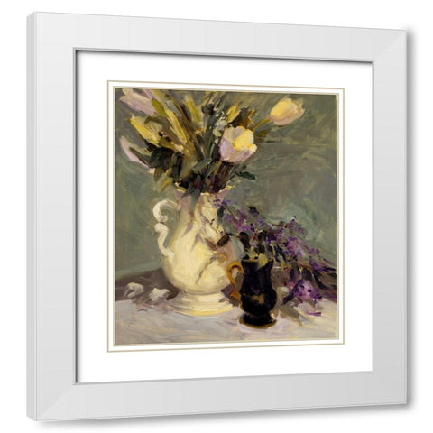 Tulips and Lavender White Modern Wood Framed Art Print with Double Matting by Yellow Cafe