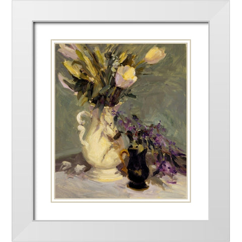 Tulips and Lavender White Modern Wood Framed Art Print with Double Matting by Yellow Cafe
