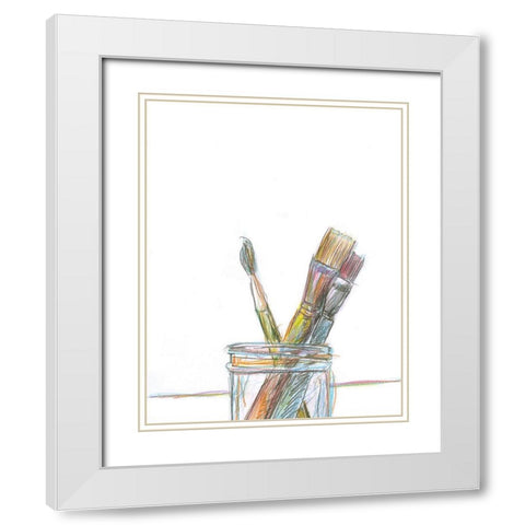 Paintbrushes White Modern Wood Framed Art Print with Double Matting by Yellow Cafe