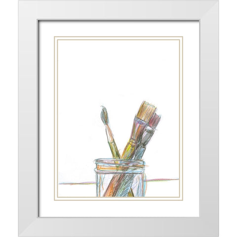 Paintbrushes White Modern Wood Framed Art Print with Double Matting by Yellow Cafe