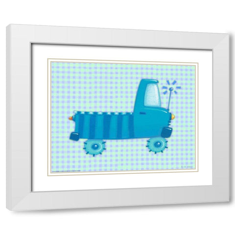 Blue Truck White Modern Wood Framed Art Print with Double Matting by Yellow Cafe