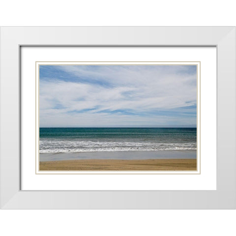 Waves White Modern Wood Framed Art Print with Double Matting by Yellow Cafe