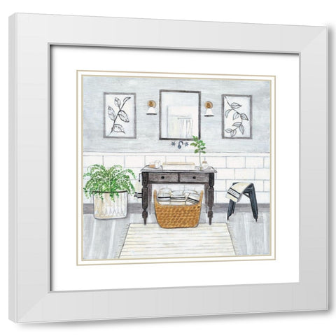 Upstate Farmhouse Bath I White Modern Wood Framed Art Print with Double Matting by Yellow Cafe