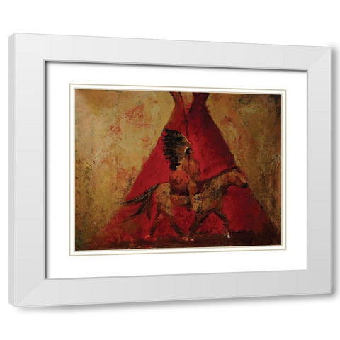 Native American Scene White Modern Wood Framed Art Print with Double Matting by Yellow Cafe