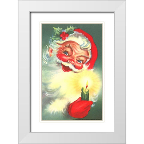 Santa Candle White Modern Wood Framed Art Print with Double Matting by Yellow Cafe