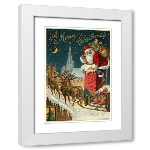 Santa Chimney White Modern Wood Framed Art Print with Double Matting by Yellow Cafe