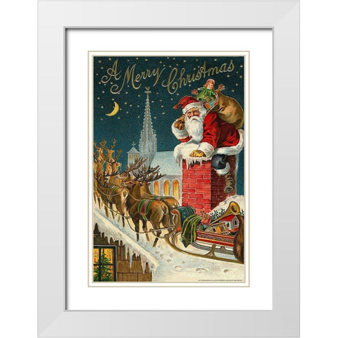 Santa Chimney White Modern Wood Framed Art Print with Double Matting by Yellow Cafe
