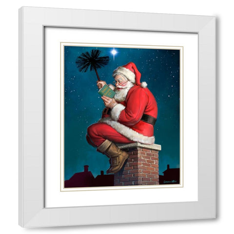 Santa on Chimney White Modern Wood Framed Art Print with Double Matting by Yellow Cafe