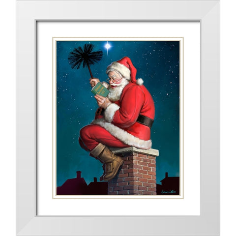 Santa on Chimney White Modern Wood Framed Art Print with Double Matting by Yellow Cafe