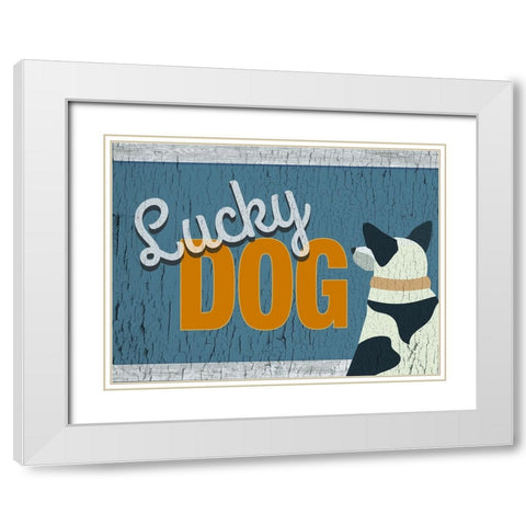 Lucky Dog White Modern Wood Framed Art Print with Double Matting by Yellow Cafe