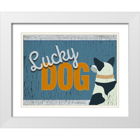 Lucky Dog White Modern Wood Framed Art Print with Double Matting by Yellow Cafe