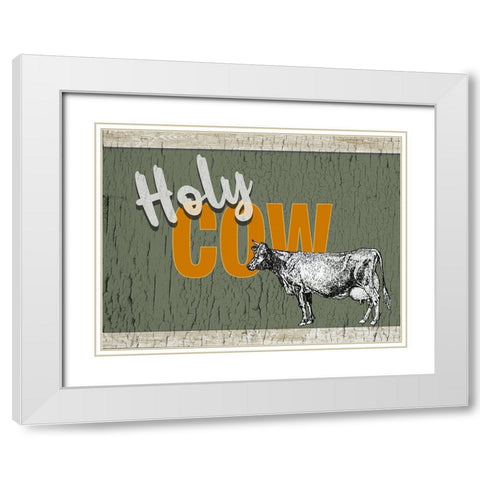 Holy Cow White Modern Wood Framed Art Print with Double Matting by Yellow Cafe