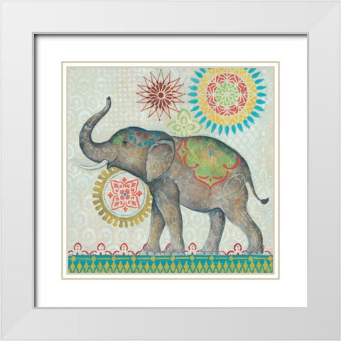 Elephant White Modern Wood Framed Art Print with Double Matting by Yellow Cafe