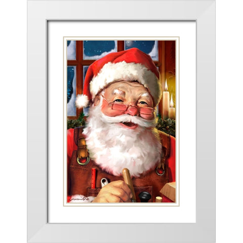 Working Santa White Modern Wood Framed Art Print with Double Matting by Yellow Cafe