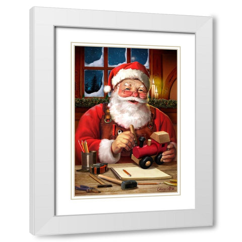 Santa in Workshop White Modern Wood Framed Art Print with Double Matting by Yellow Cafe
