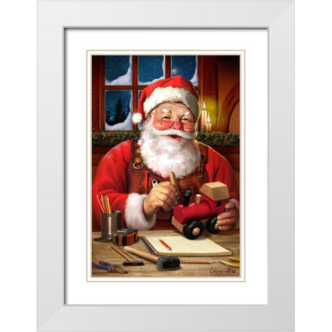 Santa in Workshop White Modern Wood Framed Art Print with Double Matting by Yellow Cafe
