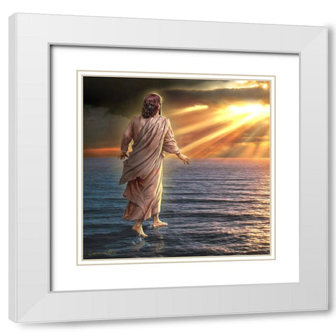 Jesus Walking on Water White Modern Wood Framed Art Print with Double Matting by Yellow Cafe