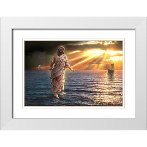Jesus Walking on Water II White Modern Wood Framed Art Print with Double Matting by Yellow Cafe