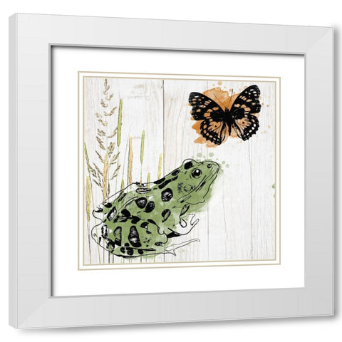 Frog and Friend White Modern Wood Framed Art Print with Double Matting by Sommers, Mindy