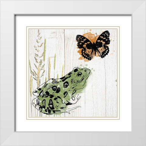 Frog and Friend White Modern Wood Framed Art Print with Double Matting by Sommers, Mindy