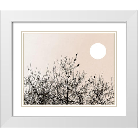 Twilight Ravens White Modern Wood Framed Art Print with Double Matting by Sommers, Mindy