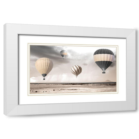 Peach Sky Balloons White Modern Wood Framed Art Print with Double Matting by Sommers, Mindy