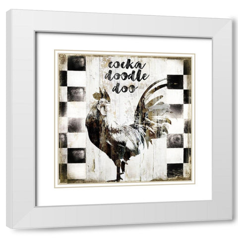 Rooster White Modern Wood Framed Art Print with Double Matting by Sommers, Mindy