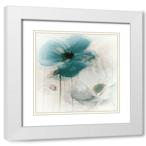 Teal Poppies I White Modern Wood Framed Art Print with Double Matting by Sommers, Mindy