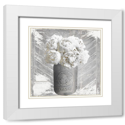 Peony Mason Jar White Modern Wood Framed Art Print with Double Matting by Sommers, Mindy