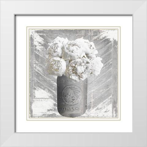 Peony Mason Jar White Modern Wood Framed Art Print with Double Matting by Sommers, Mindy
