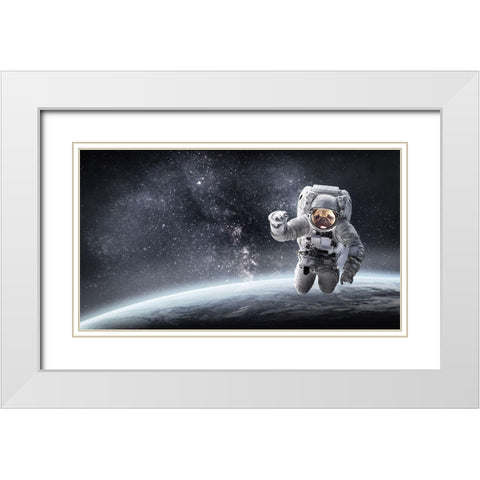 Pug in Space White Modern Wood Framed Art Print with Double Matting by Sommers, Mindy