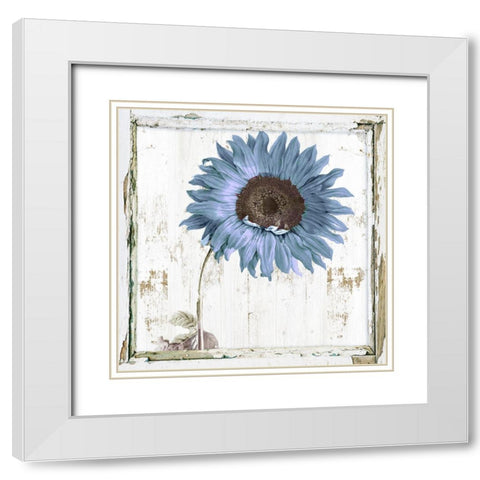 Blue Sunflower Redux II White Modern Wood Framed Art Print with Double Matting by Sommers, Mindy