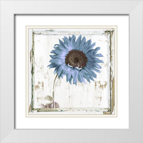 Blue Sunflower Redux II White Modern Wood Framed Art Print with Double Matting by Sommers, Mindy