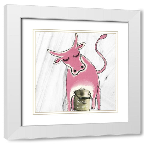 Pink Cow White Modern Wood Framed Art Print with Double Matting by Sommers, Mindy