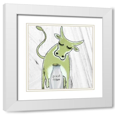 Green Cow White Modern Wood Framed Art Print with Double Matting by Sommers, Mindy