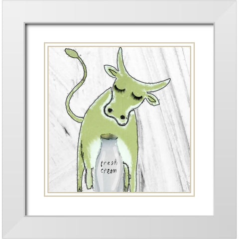 Green Cow White Modern Wood Framed Art Print with Double Matting by Sommers, Mindy