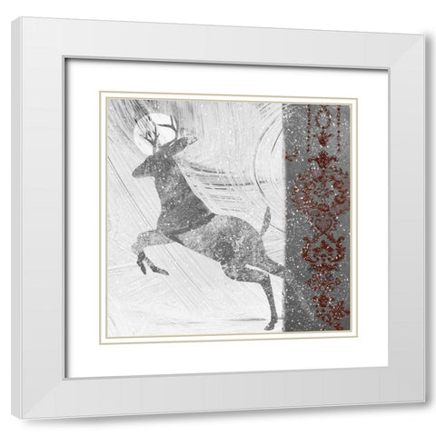 Silver Deer II White Modern Wood Framed Art Print with Double Matting by Sommers, Mindy