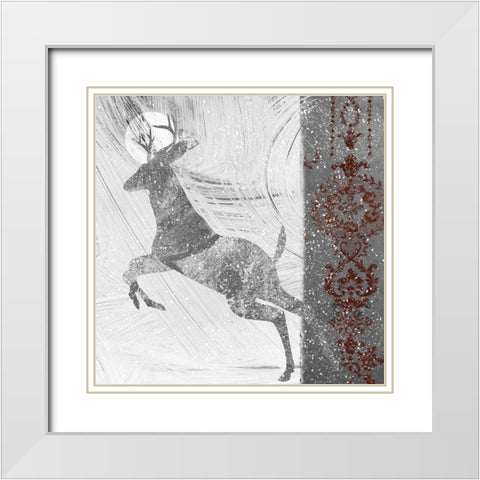 Silver Deer II White Modern Wood Framed Art Print with Double Matting by Sommers, Mindy