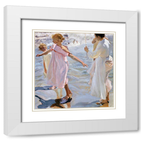 Time for a Bathe, Valencia White Modern Wood Framed Art Print with Double Matting by Sorolla y Bastida, Joaquin