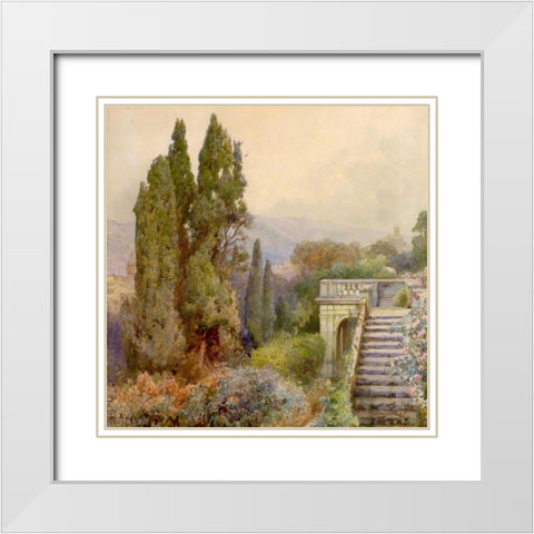Terrace of Villa dEste, Tivoli, 1845 White Modern Wood Framed Art Print with Double Matting by Roesler-Franz, Ettore