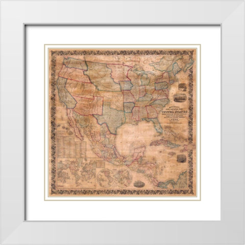 Map of the United States and North America, 1856 White Modern Wood Framed Art Print with Double Matting by Anonymous