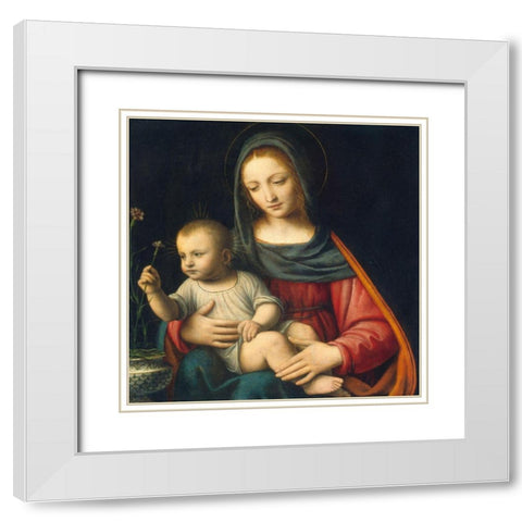 Madonna of the Carnation White Modern Wood Framed Art Print with Double Matting by Luini, Bernardino