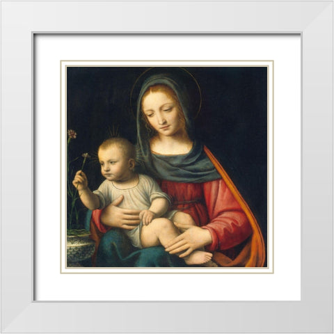 Madonna of the Carnation White Modern Wood Framed Art Print with Double Matting by Luini, Bernardino