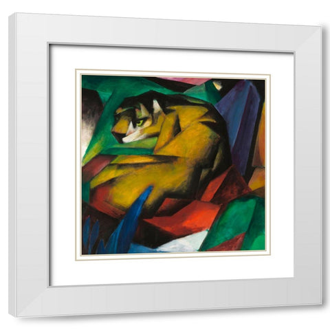 The Tiger White Modern Wood Framed Art Print with Double Matting by Marc, Franz